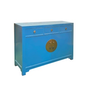 Chinese Oriental Bright Blue 3 Drawers Sideboard Buffet Table Cabinet cs7577E image 3