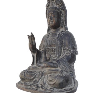 Chinese Iron Metal Rustic Abhaya Mudra Kwan Yin Statue jz108E image 3