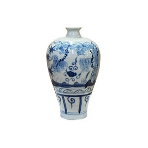 Chinese Blue White Porcelain Flowers Theme Vase Display ws2877E image 1