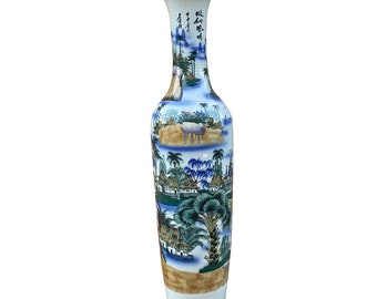 Chinese Blue White Porcelain Oriental Dragons Scenery Graphic Vase Aws937 Chinese Blue White Porcelain Oriental Dragons Scenery Graphic Vase Aws937