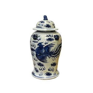 Chinese Blue & White Dragon Phoenix Porcelain Small Temple General Jar ws2880E image 2