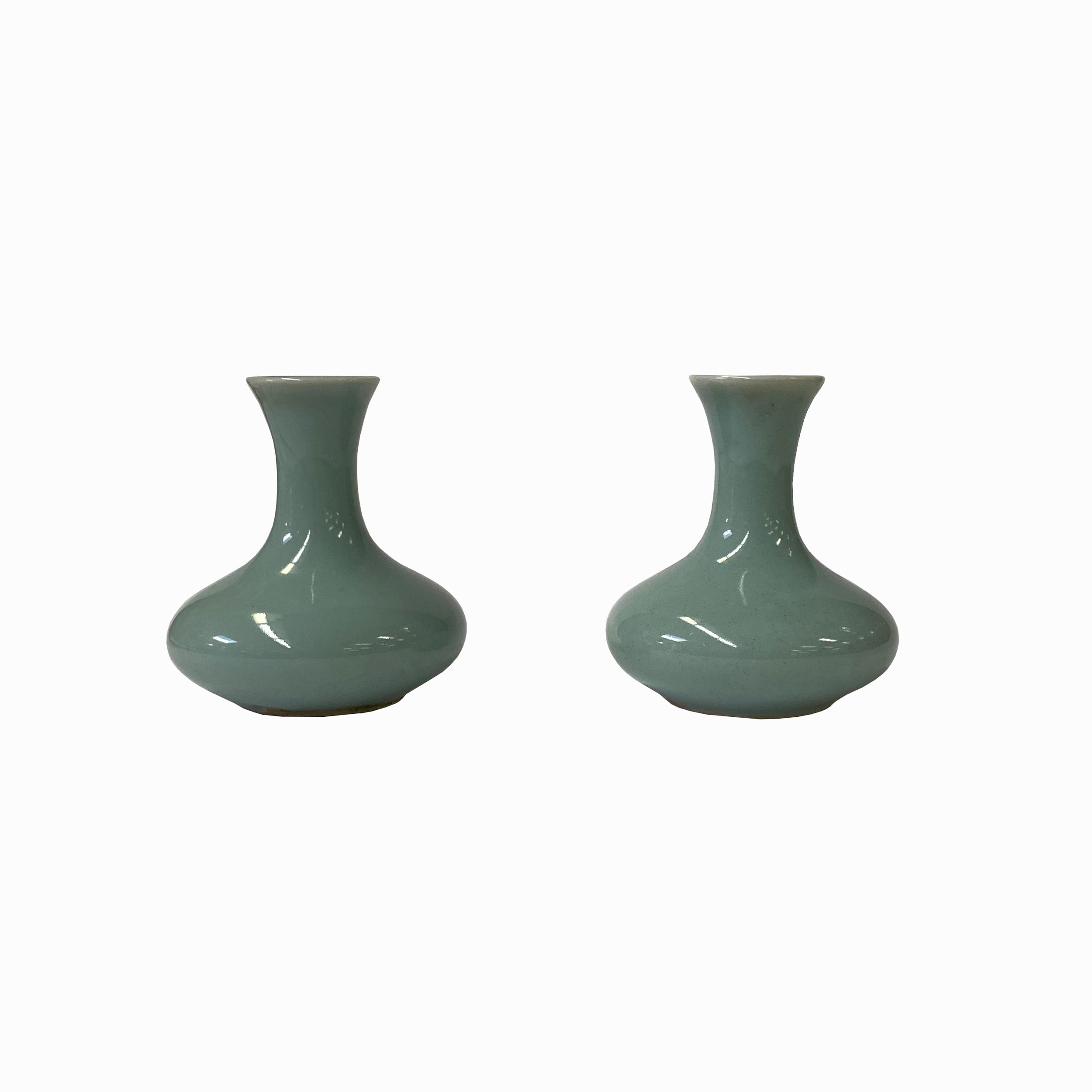2 X Chinese Clay Ceramic Wu Celadon Green Small Vase Container Ws1619E