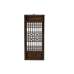 Chinese Vintage Restored Wood Geometric Pattern Brown Wall Hanging Art ws3743E image 2