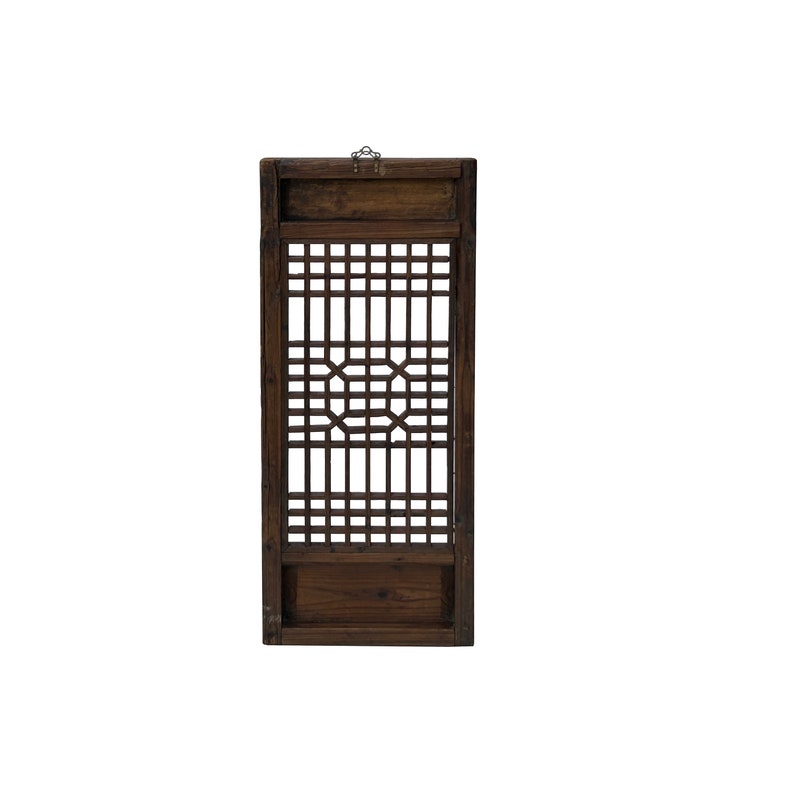 Chinese Vintage Restored Wood Geometric Pattern Brown Wall Hanging Art ws3743E image 2