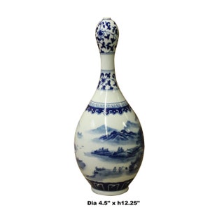 Chinese Blue White Porcelain Scenery Graphic Bulb Shape Vase ws1106E image 3