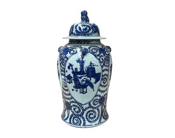 20" Chinese Blue White Flower Vases Scroll Leafy Pattern Porcelain Temple General Jar GB818E