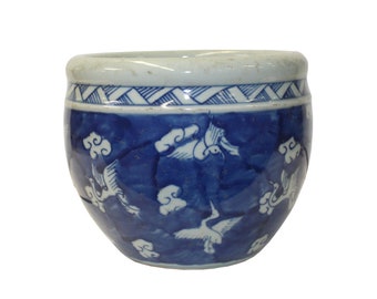 Chinese Blue White Oriental Flower Birds Scenery Porcelain Pot ws1299E