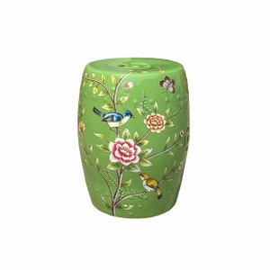 Handmade Apple Green Porcelain Birds Flower Round Stool Ottoman cs6917E image 1