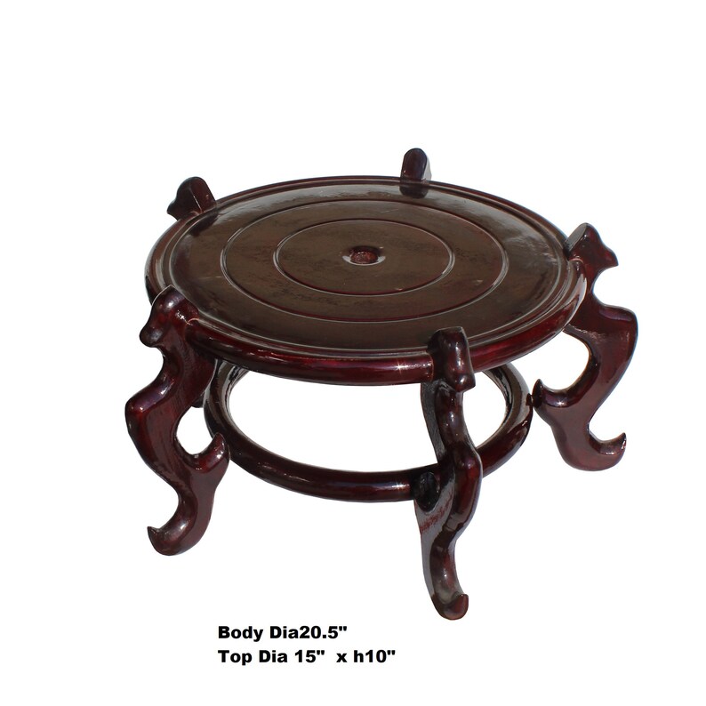Chinese Brown Wood Round Table Top Stand Display Easel Etsy