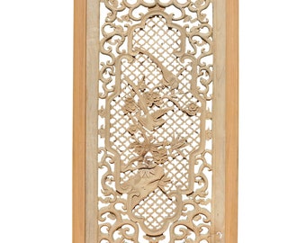 Chinese Rectangular Wood Flower Bird Carving Wall Panel Plaque cs3804E