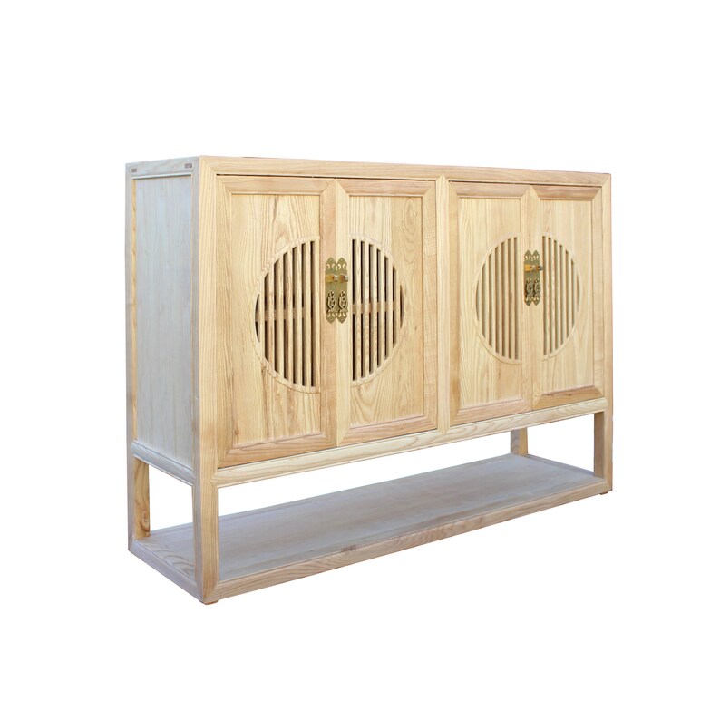 Light Natural Raw Wood Shutter Doors Bookcase Credenza ...