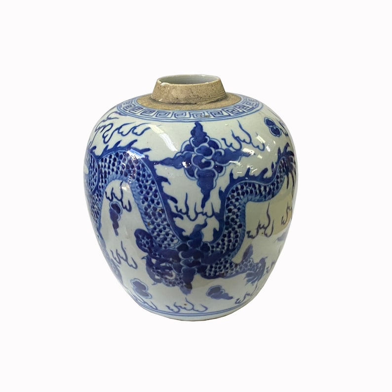 Oriental Handpaint Dragon Small Blue White Porcelain Ginger Jar ws2318E image 3