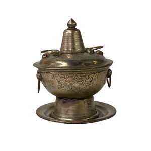 Chinese Nickel Miniature Mongolian Hotpot Shape Display Decor ws2578E