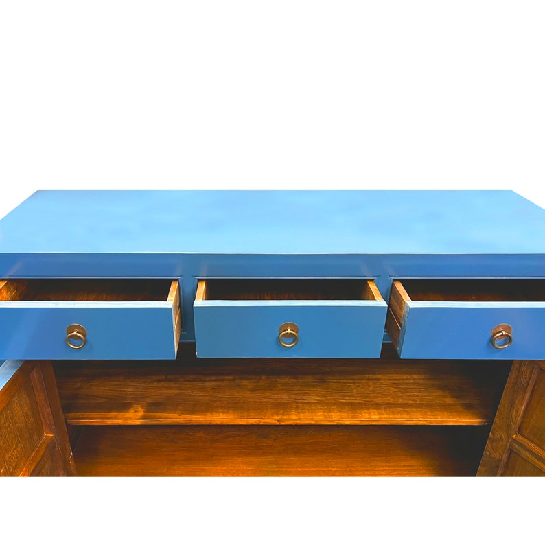Chinese Oriental Bright Blue 3 Drawers Sideboard Buffet Table Cabinet cs7577E image 6