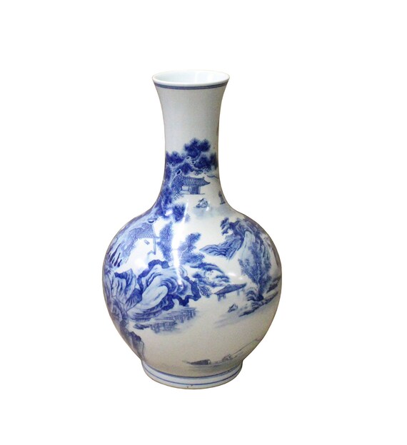 orientliving Chinese Blue White Porcelain Precise House Yard Scenery Vase Aws760 orientliving Chinese Blue White Porcelain Precise House Yard Scenery Vase Aws760