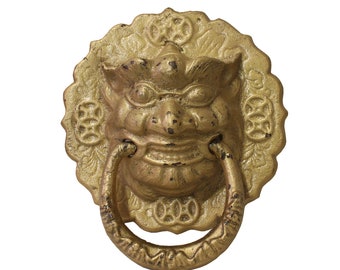 Chinese Metal Distressed Matte Gold Color Lion Head Shape Pull Handle Display cs3863E