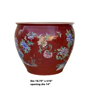 Chinese Oriental Vintage Porcelain Red Flower Birds Graphic Pot ws1601E image 3