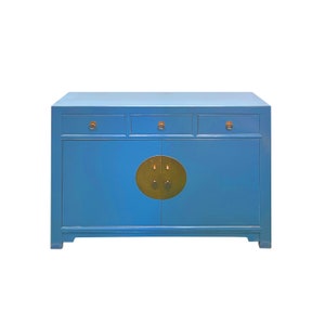 Chinese Oriental Bright Blue 3 Drawers Sideboard Buffet Table Cabinet cs7577E image 2