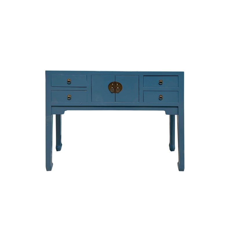 47 Chinese Pastel Venice Blue 4 Drawers Slim Narrow Foyer Side Table cs7596BE image 1