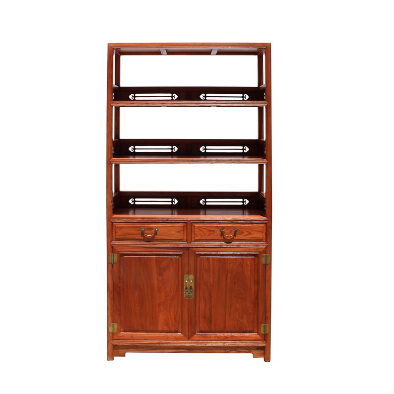 Chinese Huali Rosewood Brown 3 Shelves bookcase Display Cabinet cs5716E image 1