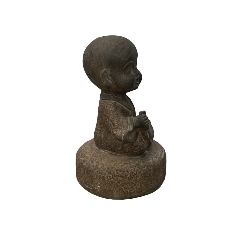 Oriental Gray Stone Little Lohon Monk Drawing Book Statue ws3636E image 3