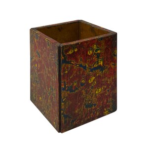 Handmade Red Multi-Layer Lacquer Abstract Pattern Wood Holder Box ws2025E image 5