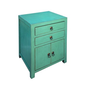 Chinese Distressed Turquoise Green 2 Drawers End Table Nightstand cs7420E image 3