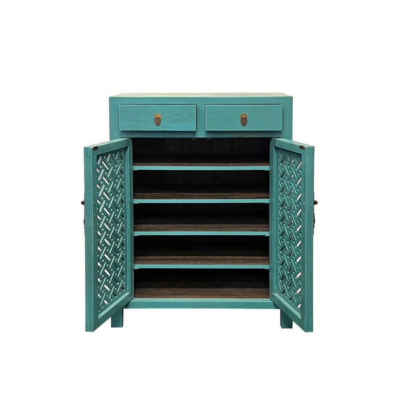 Oriental Solid Wood Shutter Doors Four Shelve Side Table Shoes Organizer Storage Cabinet cs7498E image 3