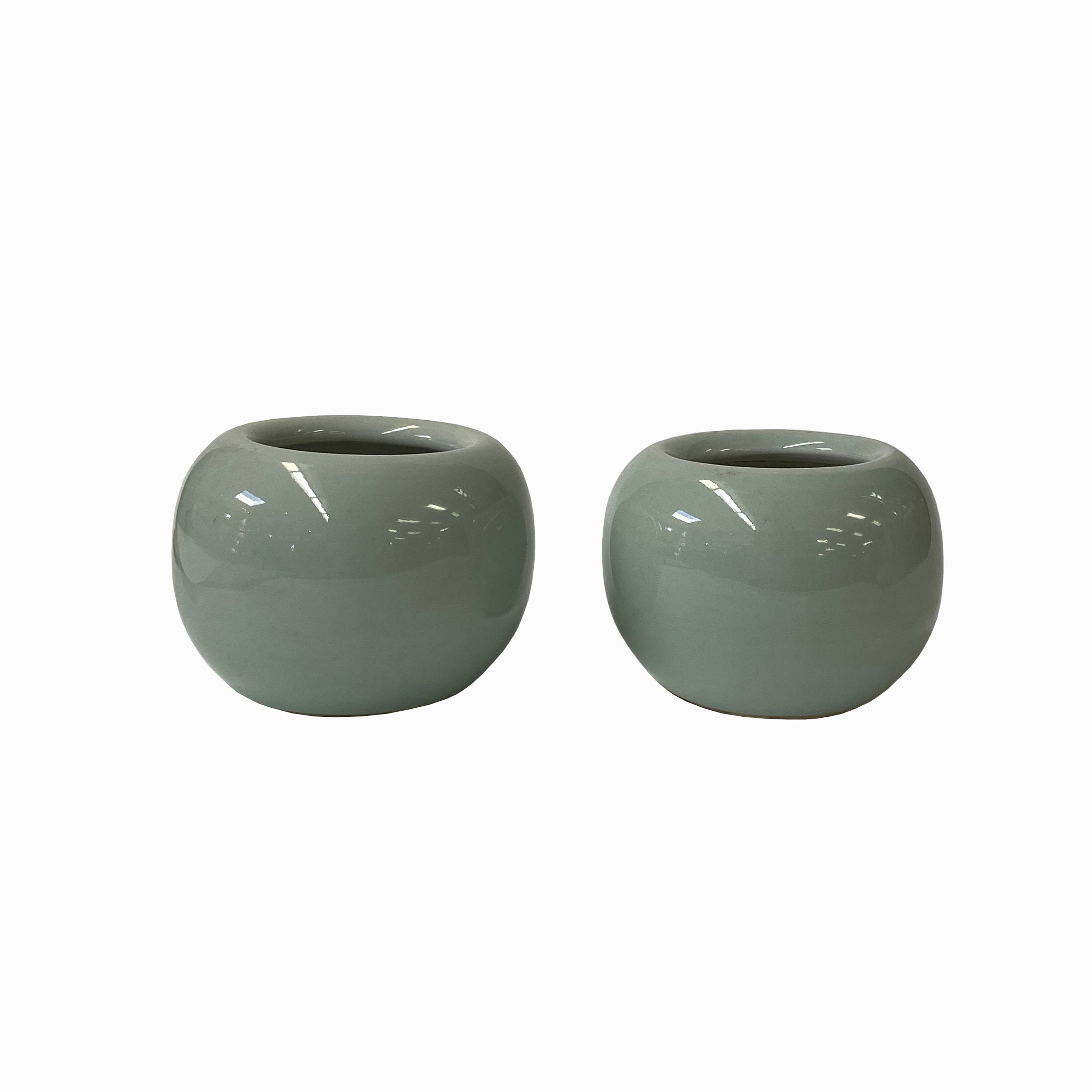 2 X Chinese Clay Ceramic Wu Celadon Green Small Vase Container Ws1618E