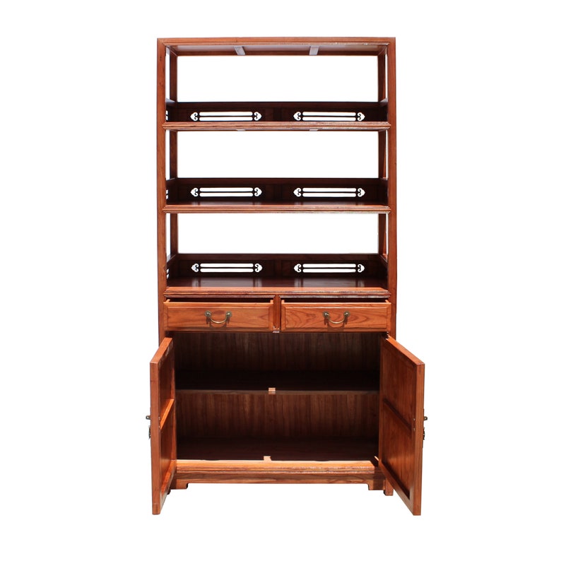 Chinese Huali Rosewood Brown 3 Shelves bookcase Display Cabinet cs5716E image 5