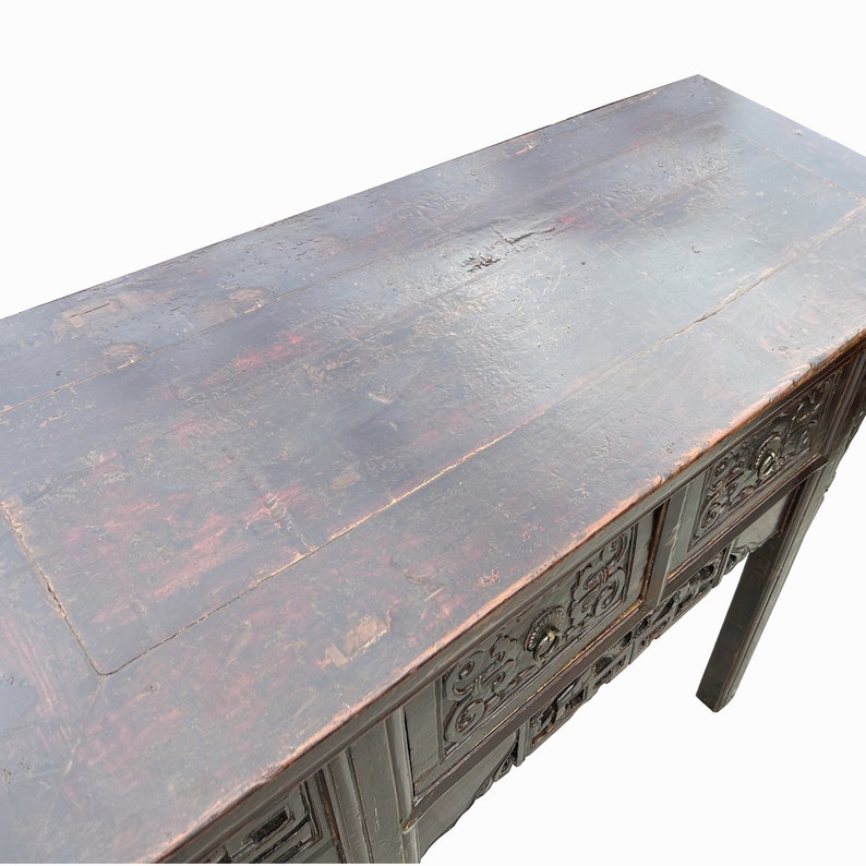 Chinese Vintage 2 Drawers Carving Brown Side Table Cabinet cs7752E image 6