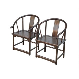 Pair Chinese Around Horseshoes-Back Brown Stain Armchairs ws3584E image 6