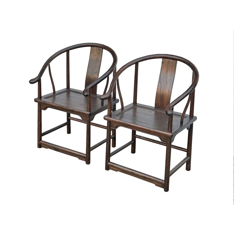 Pair Chinese Around Horseshoes-Back Brown Stain Armchairs ws3584E image 6