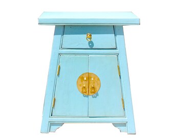 Chinese Distressed Pastel Blue Small A Shape End Table Nightstand cs5838E