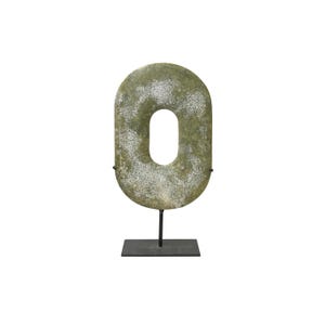 Green Stone Crafted Oval Fengshui Harmony Plaque on Stand Display JK204E