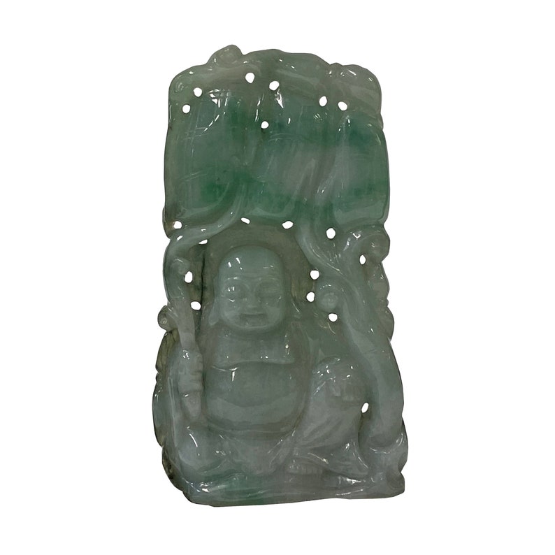 Chinese Jade Carved Happy Buddha Ornament Display s2237E image 1