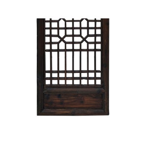 Chinese Vintage Restored Wood Geometric Pattern Brown Wall Hanging Art ws3750E image 3