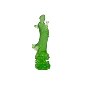 Green Crystal Glass Standing Ru Yi Bodhisattva Kwan Yin Statue ws3656E