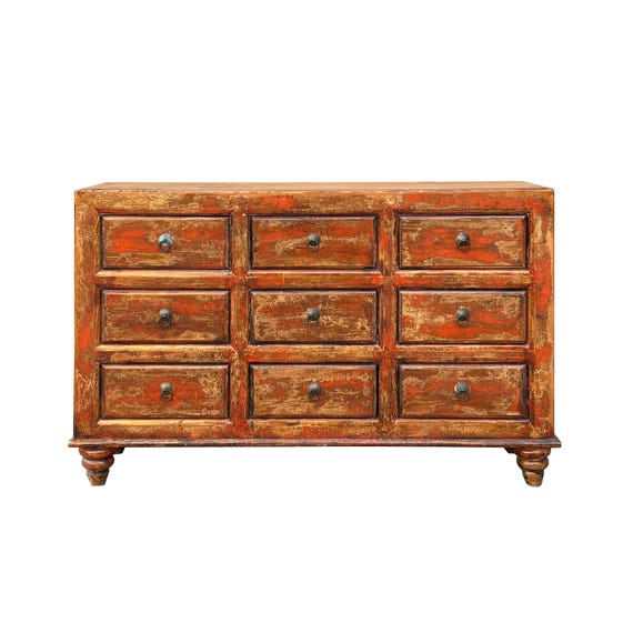 brown distressed dresser Orange Rustic Vintage 9-drawer Wooden – Farmhouse Storage Cabinet Cs1977e Rustic