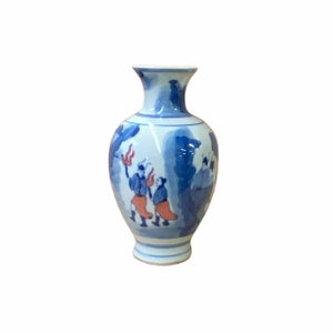 Vaso cinese piccolo in porcellana rossa blu bianca dipinto a mano con grafica ws1620E