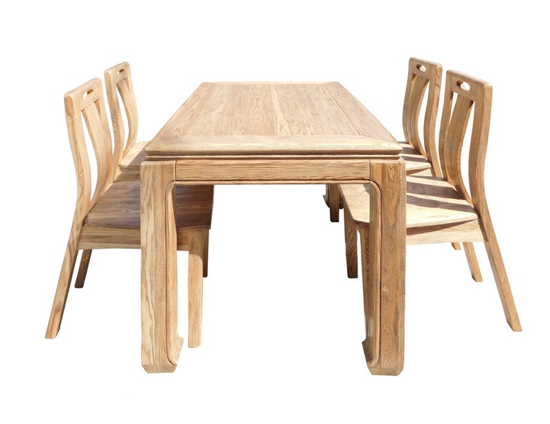 Oriental Light Wood Rectangular Dining Table 4 Chairs Set cs1555E image 2