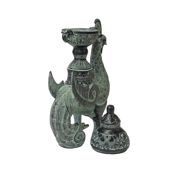 中国 緑 黒 古代 鳳凰 鳥 香炉 ディスプレイ容器 ws1475E - Etsy 日本