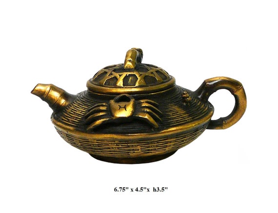 Chinese Handmade Metal Bronze Color Crab Teapot Display cs1035-9S Chinese Handmade Metal Bronze Color Crab Teapot Display cs1035-9S