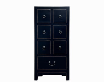 Oriental Black 7 Drawers Slim Narrow Chest Cabinet Stand cs7704E