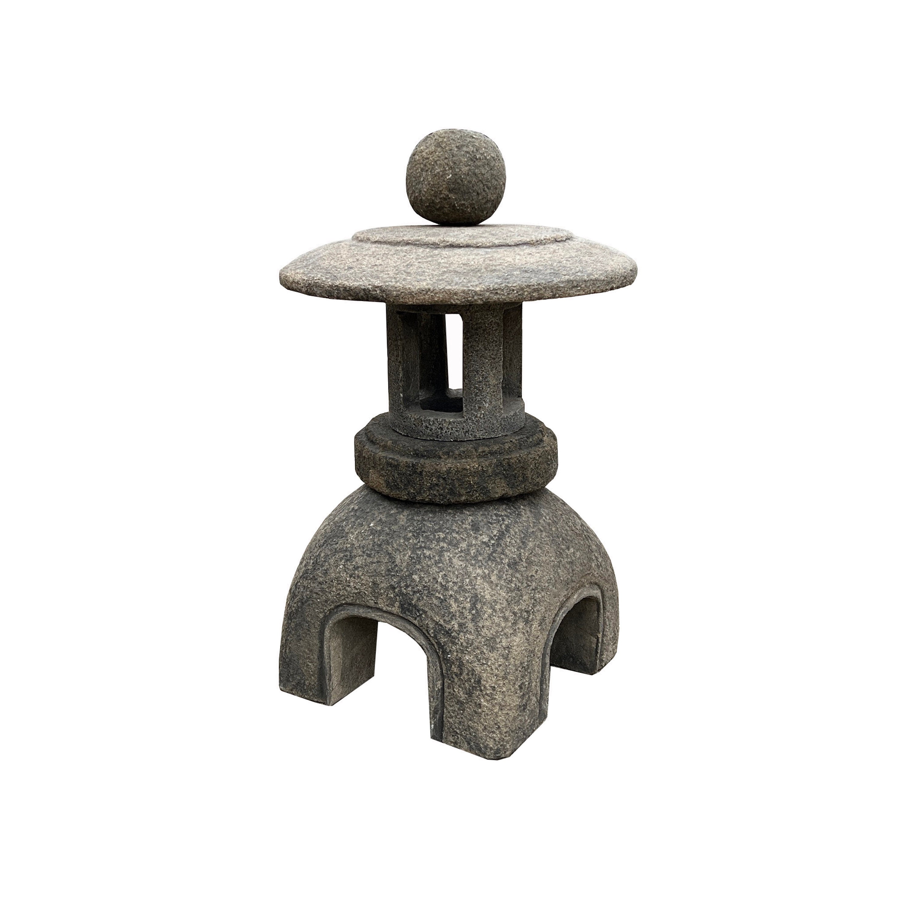 置物 Shining Chinese Gray Brown Round Stone Lamp Zen Garden Lantern