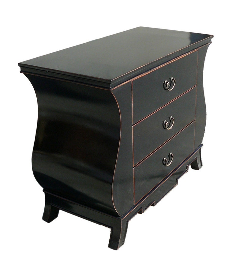 Chinese Black Lacquer Curve Legs 3 Drawers Dresser Cabinet cs1152E image 3