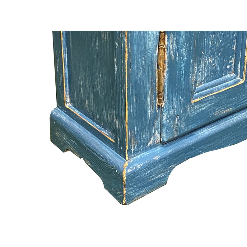 Distressed Blue Lacquer Slim Narrow Single Door Side Cabinet Chest cs7674E image 5