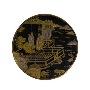Chinese Black Lacquer Golden Graphic Round Display Box ws2230E image 1