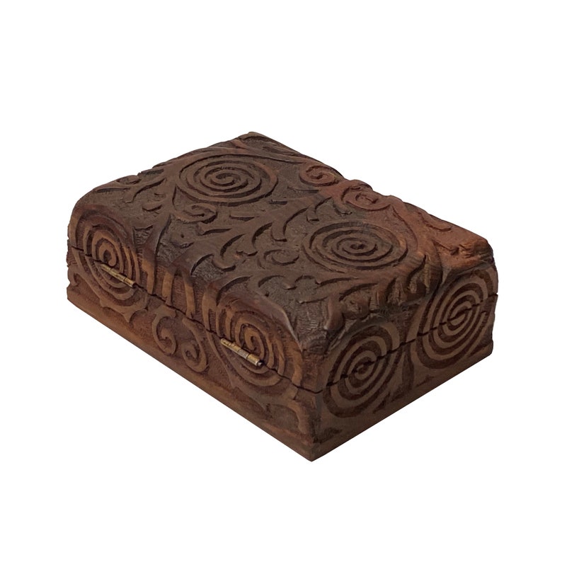 Brown Dimensional Relief Scroll Motif Rectangular Storage Box Chest ws2091E image 4