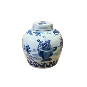 Chinese Hand-paint 8 Immortal Blue White Porcelain Ginger Jar ws2823E image 2
